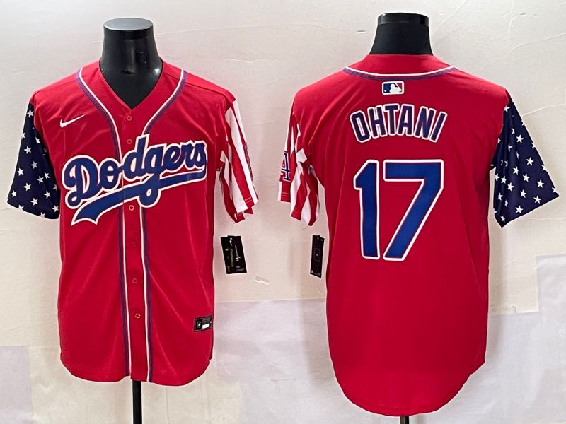 Men 2025 Los Angeles Dodgers #17 Ohtani Red a generation of national flags Joint Name Nike MLB Jersey style 2